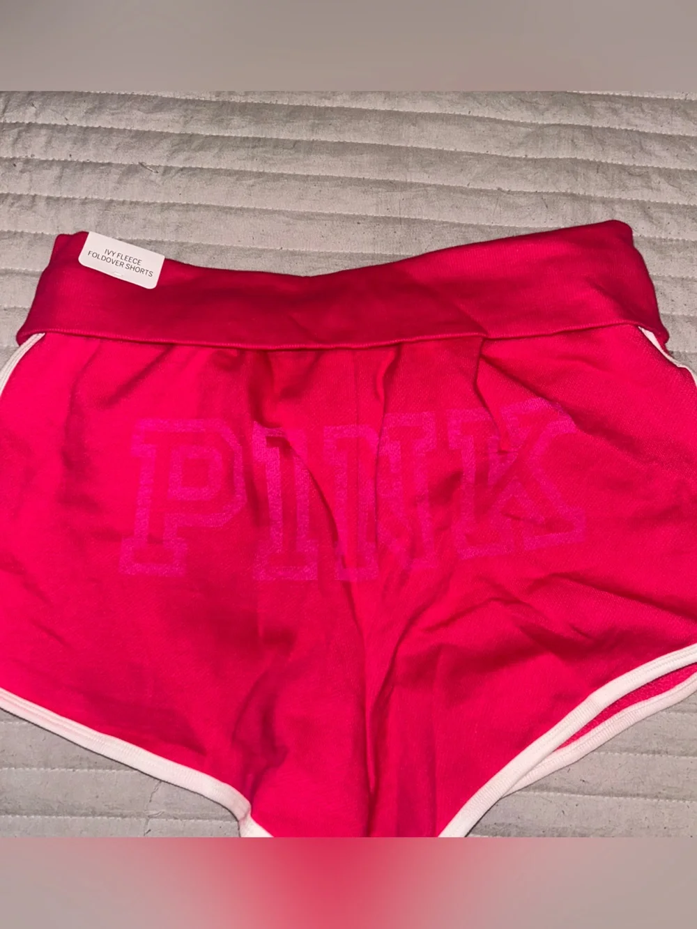PINK Victoria's Secret Hot Pink Logo Fleece Foldover Shorts - Picture 1 of 3
